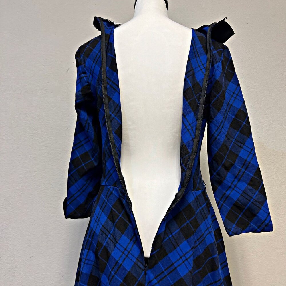 Unique Vintage Plaid Fit & Flare Midi Dress Retro Swing Wiggle Pockets Stretch - Picture 10 of 12
